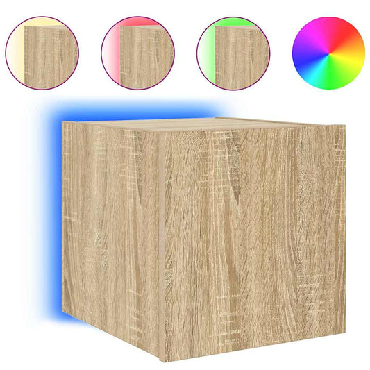 TV Wall Cabinet with LED Lights Sonoma Oak 30.5x35x30 cm