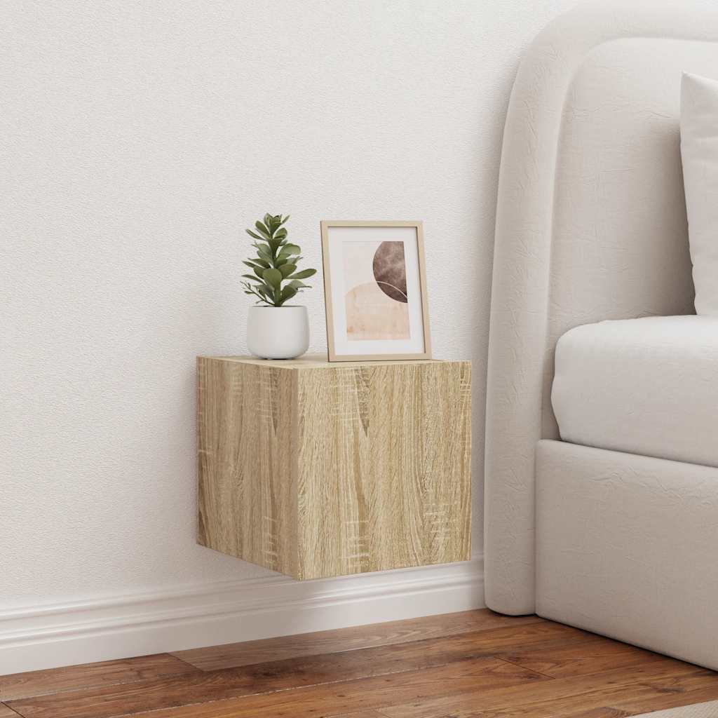 TV Wall Cabinet with LED Lights Sonoma Oak 30.5x35x30 cm