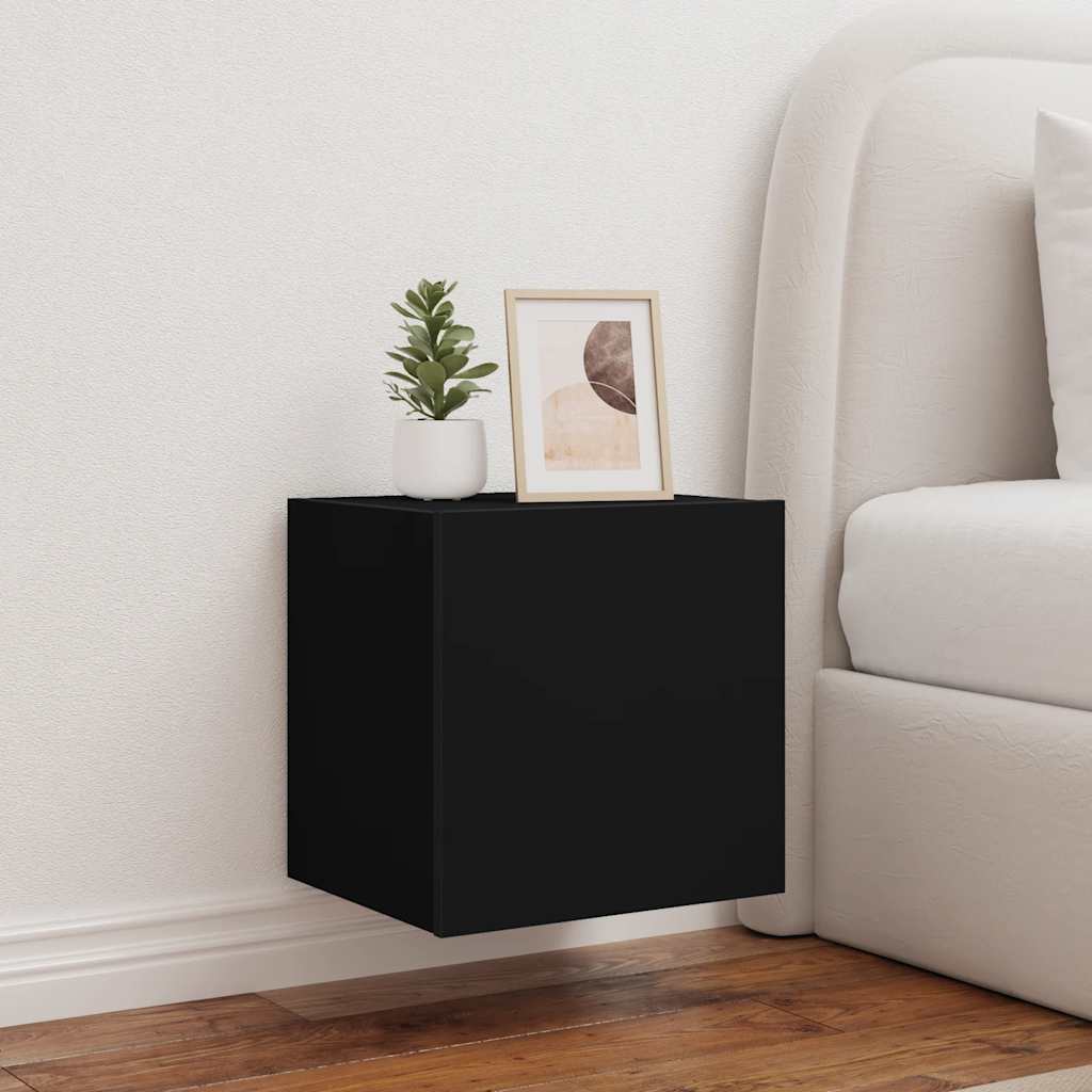 TV Wall Cabinet with LED Lights Black 40.5x35x40 cm