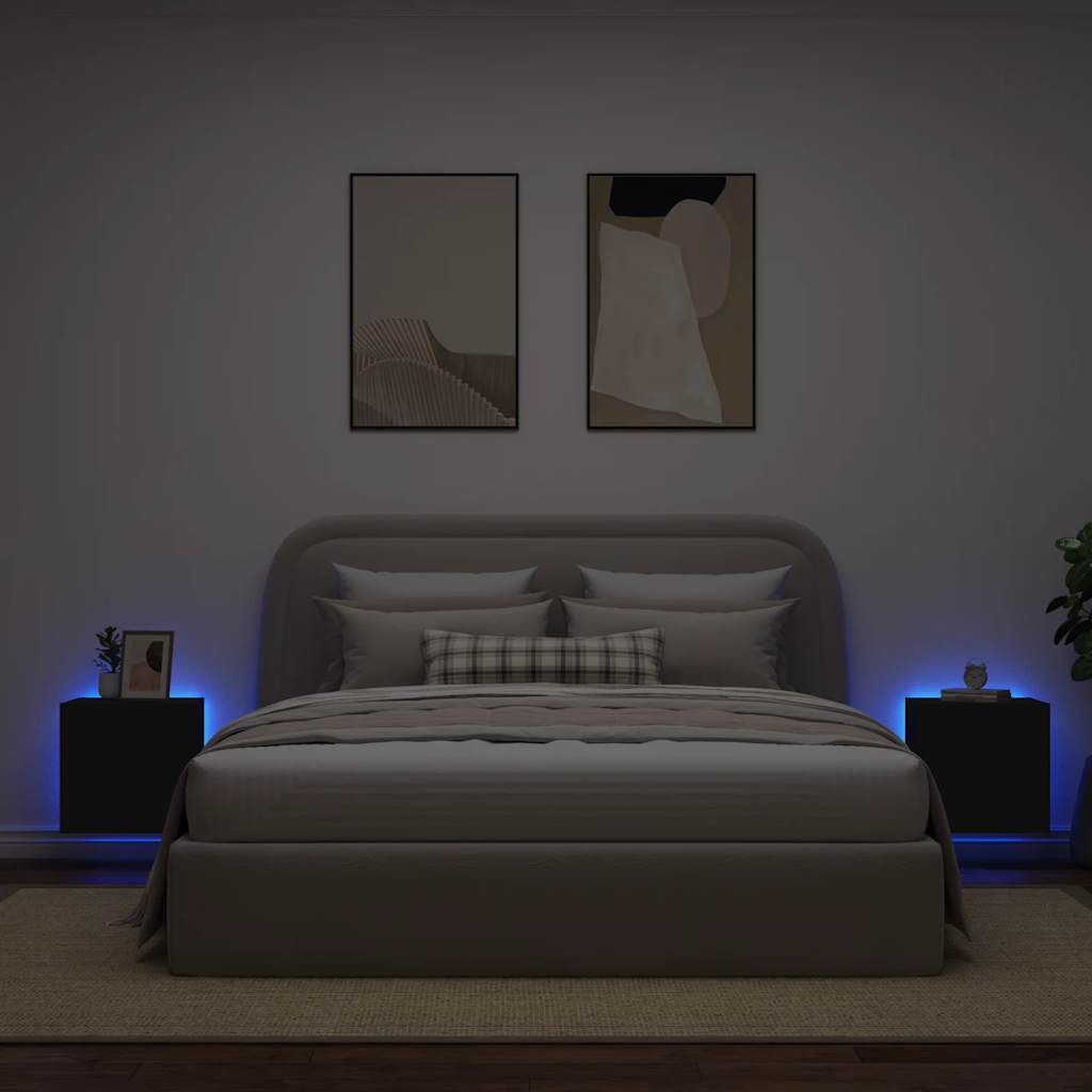 TV Wall Cabinets with LED Lights 2 pcs Black 40.5x35x40 cm