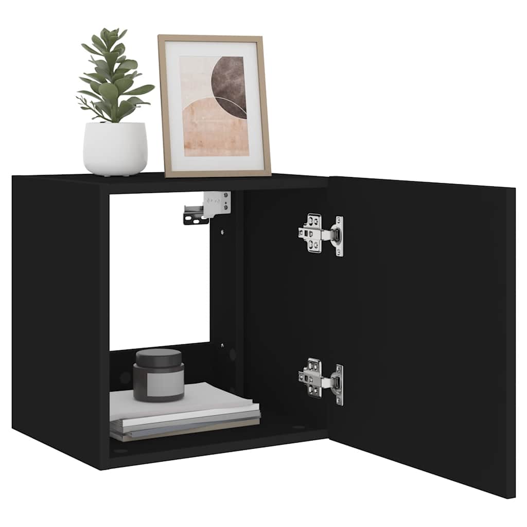 TV Wall Cabinets with LED Lights 2 pcs Black 40.5x35x40 cm