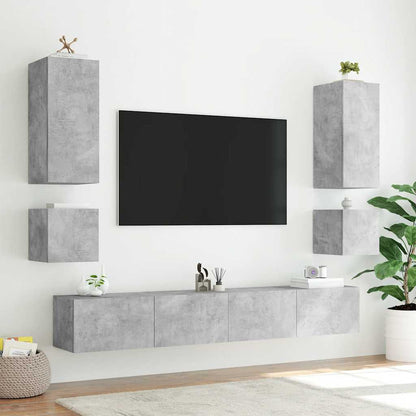TV Wall Cabinets with LED Lights 2 pcs Concrete Grey 40.5x35x40 cm