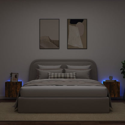 TV Wall Cabinets with LED Lights 2 pcs Smoked Oak 40.5x35x40 cm