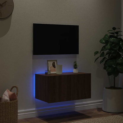 TV Wall Cabinet with LED Lights Brown Oak 60x35x31 cm