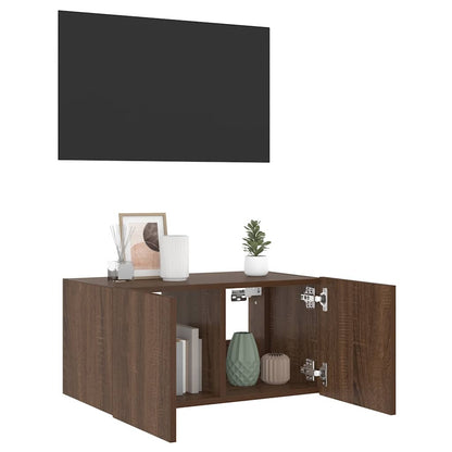 TV Wall Cabinet with LED Lights Brown Oak 60x35x31 cm