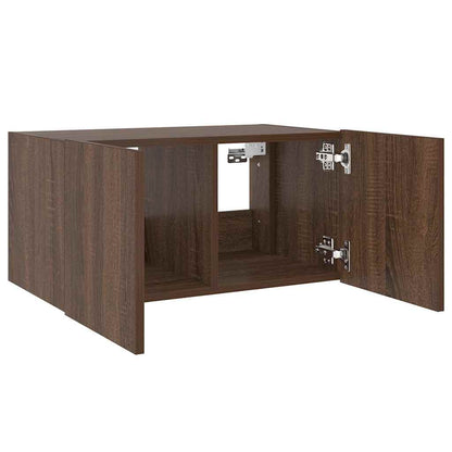TV Wall Cabinet with LED Lights Brown Oak 60x35x31 cm