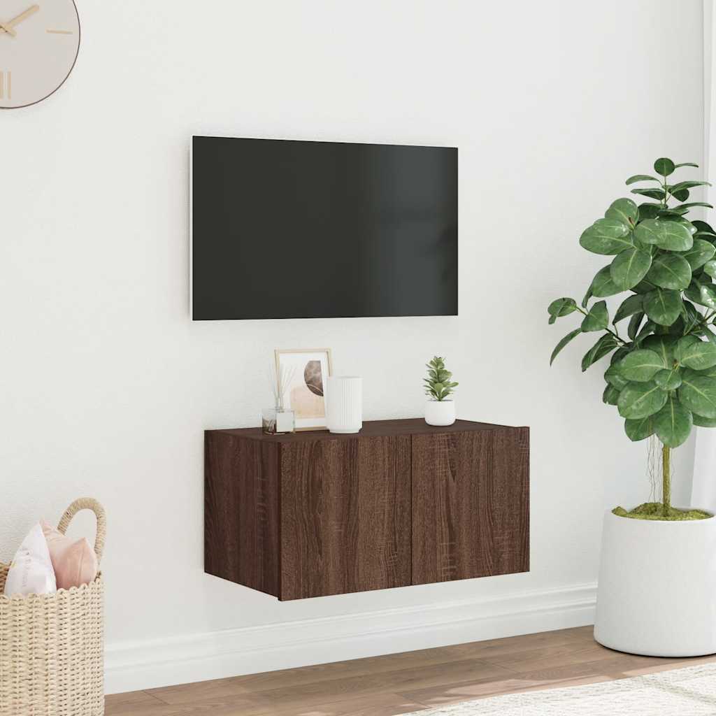 TV Wall Cabinet with LED Lights Brown Oak 60x35x31 cm