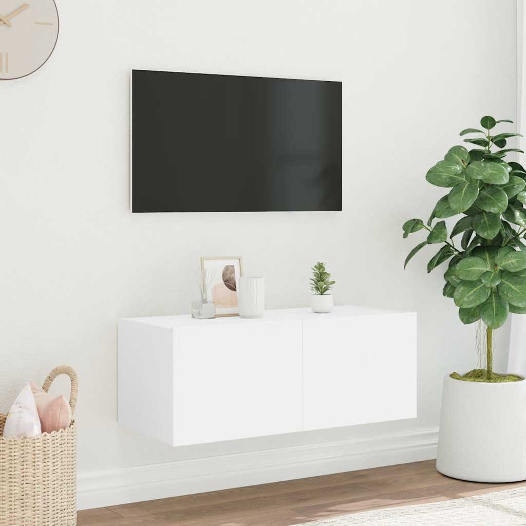 TV Wall Cabinet with LED Lights White 80x35x31 cm