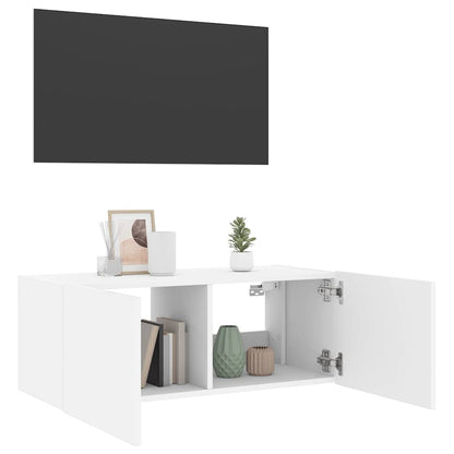 TV Wall Cabinet with LED Lights White 80x35x31 cm