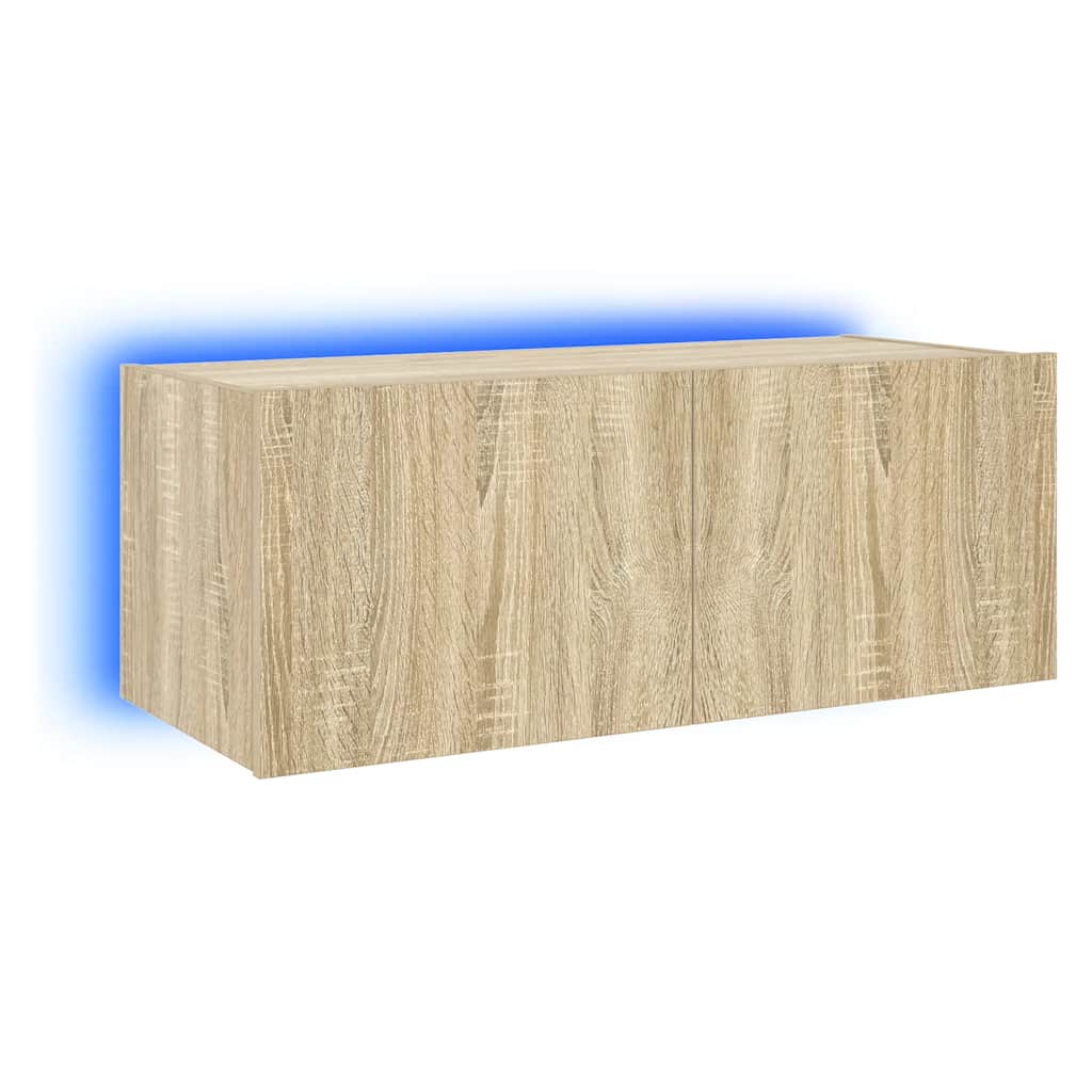 TV Wall Cabinet with LED Lights Sonoma Oak 80x35x31 cm