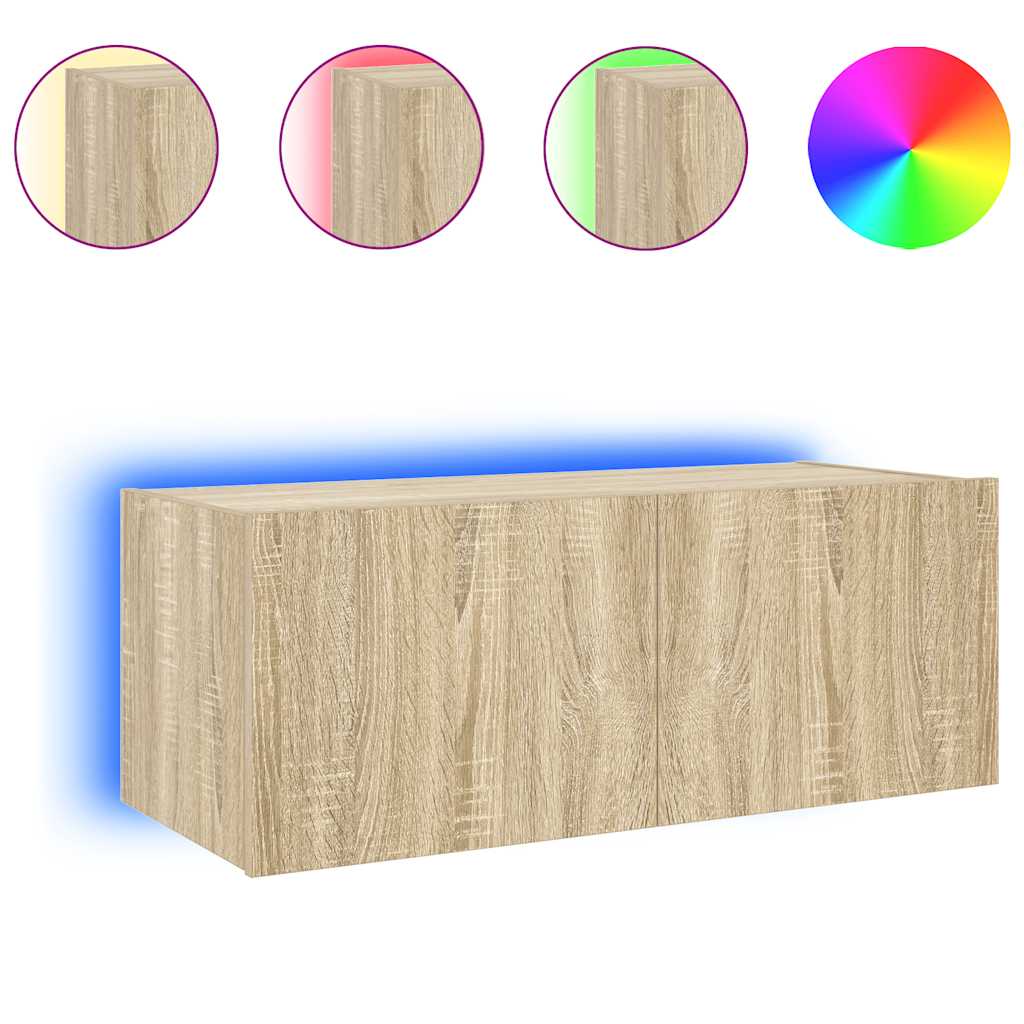 TV Wall Cabinet with LED Lights Sonoma Oak 80x35x31 cm