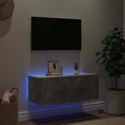 TV Wall Cabinet with LED Lights Concrete Grey 80x35x31 cm