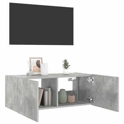 TV Wall Cabinet with LED Lights Concrete Grey 80x35x31 cm