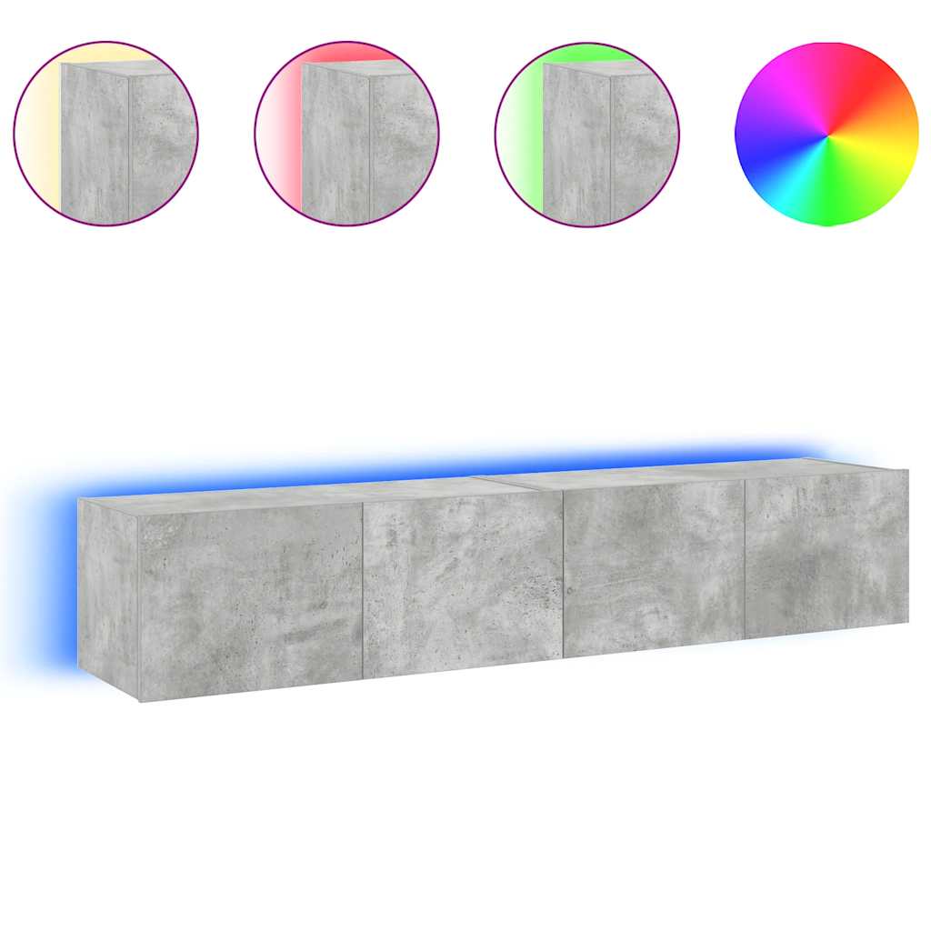 TV Wall Cabinets with LED Lights 2 pcs Concrete Grey 80x35x31 cm