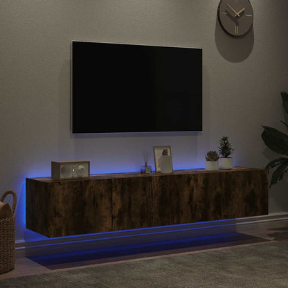 TV Wall Cabinets with LED Lights 2 pcs Smoked Oak 80x35x31 cm