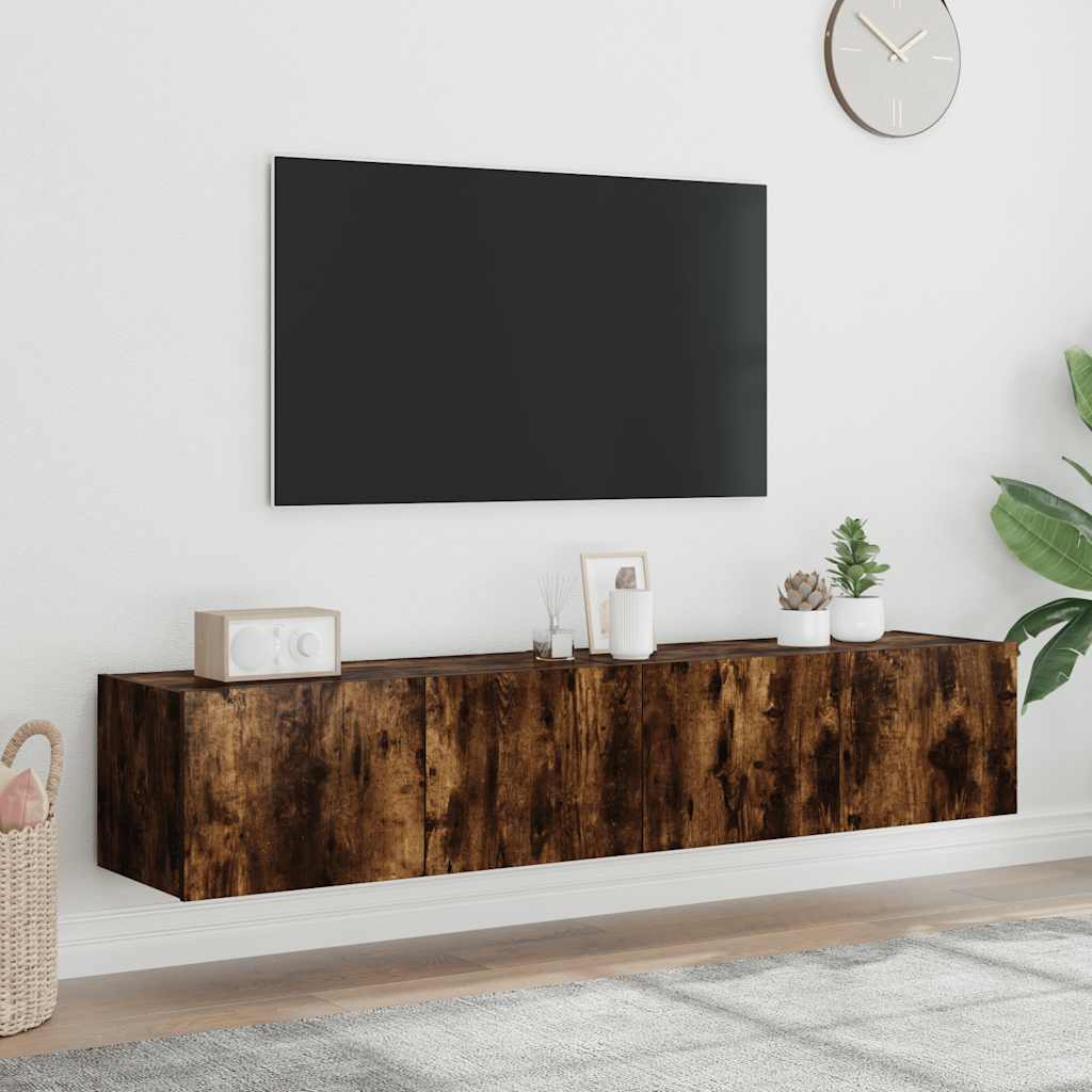 TV Wall Cabinets with LED Lights 2 pcs Smoked Oak 80x35x31 cm