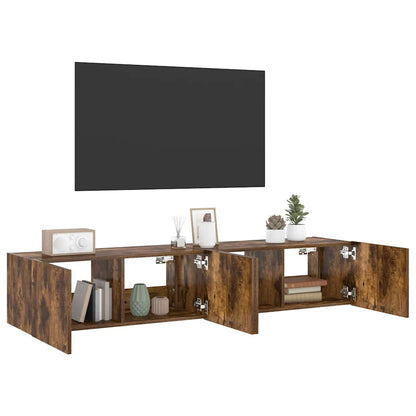 TV Wall Cabinets with LED Lights 2 pcs Smoked Oak 80x35x31 cm