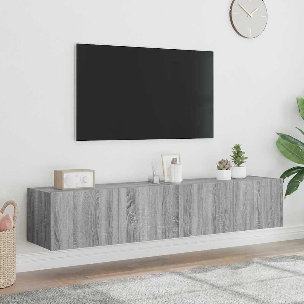 TV Wall Cabinets with LED Lights 2 pcs Grey Sonoma 80x35x31 cm