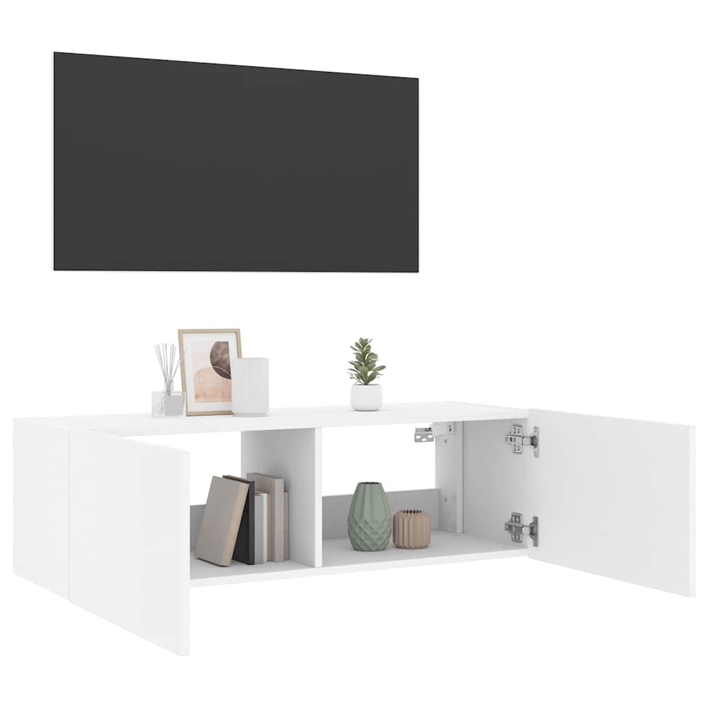 TV Wall Cabinet with LED Lights White 100x35x31 cm