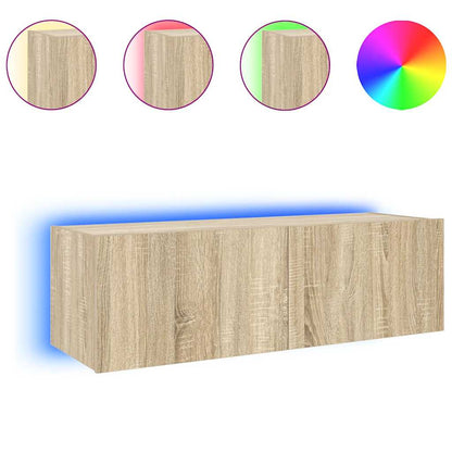 TV Wall Cabinet with LED Lights Sonoma Oak 100x35x31 cm