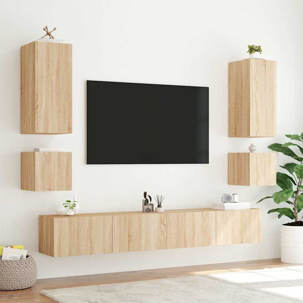 TV Wall Cabinet with LED Lights Sonoma Oak 100x35x31 cm