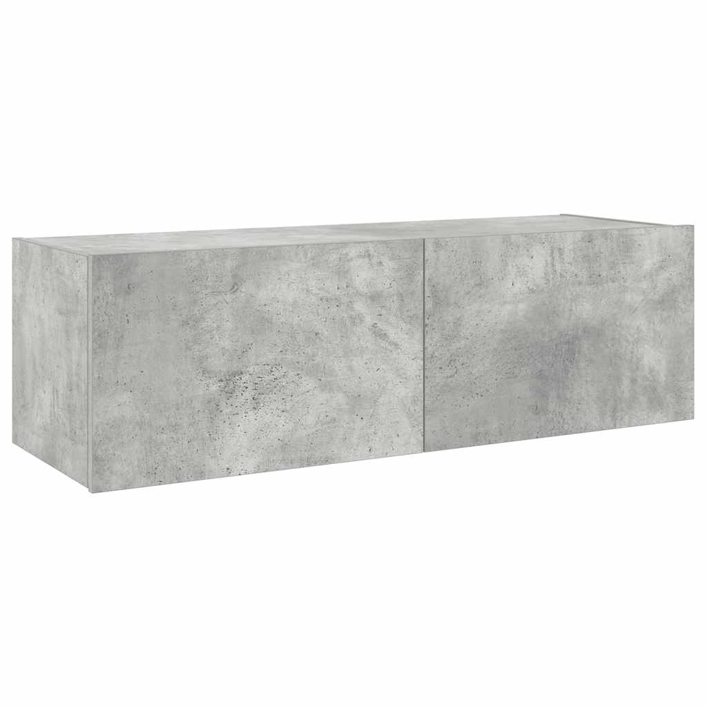 TV Wall Cabinet with LED Lights Concrete Grey 100x35x31 cm