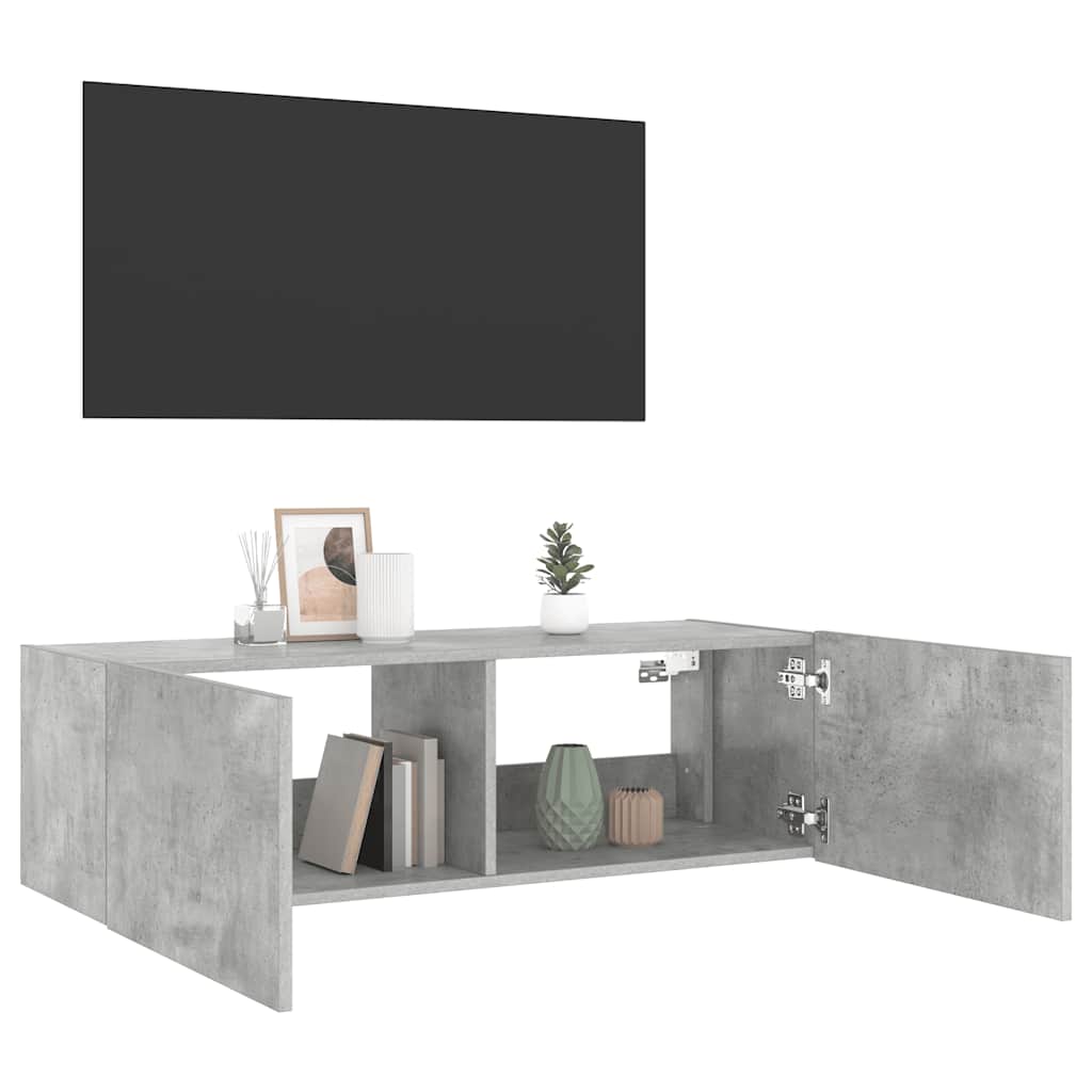 TV Wall Cabinet with LED Lights Concrete Grey 100x35x31 cm