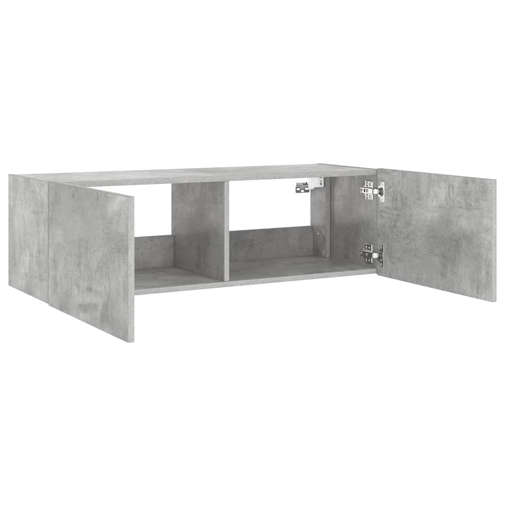 TV Wall Cabinet with LED Lights Concrete Grey 100x35x31 cm