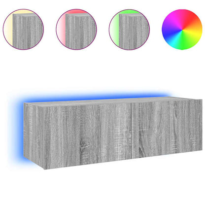 TV Wall Cabinet with LED Lights Grey Sonoma 100x35x31 cm