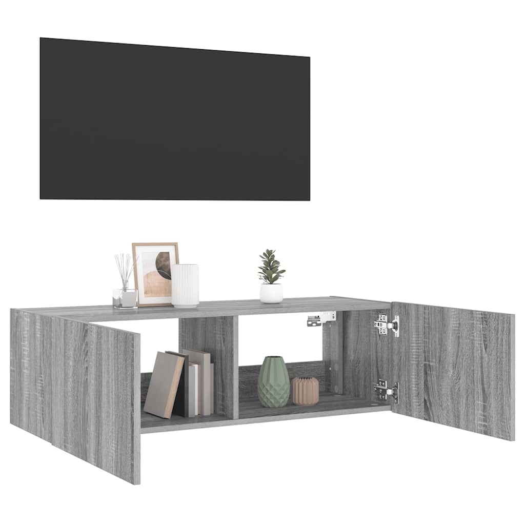 TV Wall Cabinet with LED Lights Grey Sonoma 100x35x31 cm