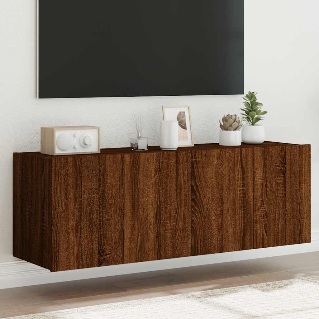 TV Wall Cabinets with LED Lights 2 pcs Brown Oak 60x35x41 cm