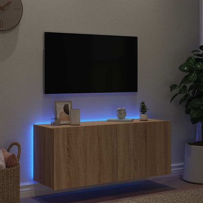 TV Wall Cabinet with LED Lights Sonoma Oak 100x35x41 cm