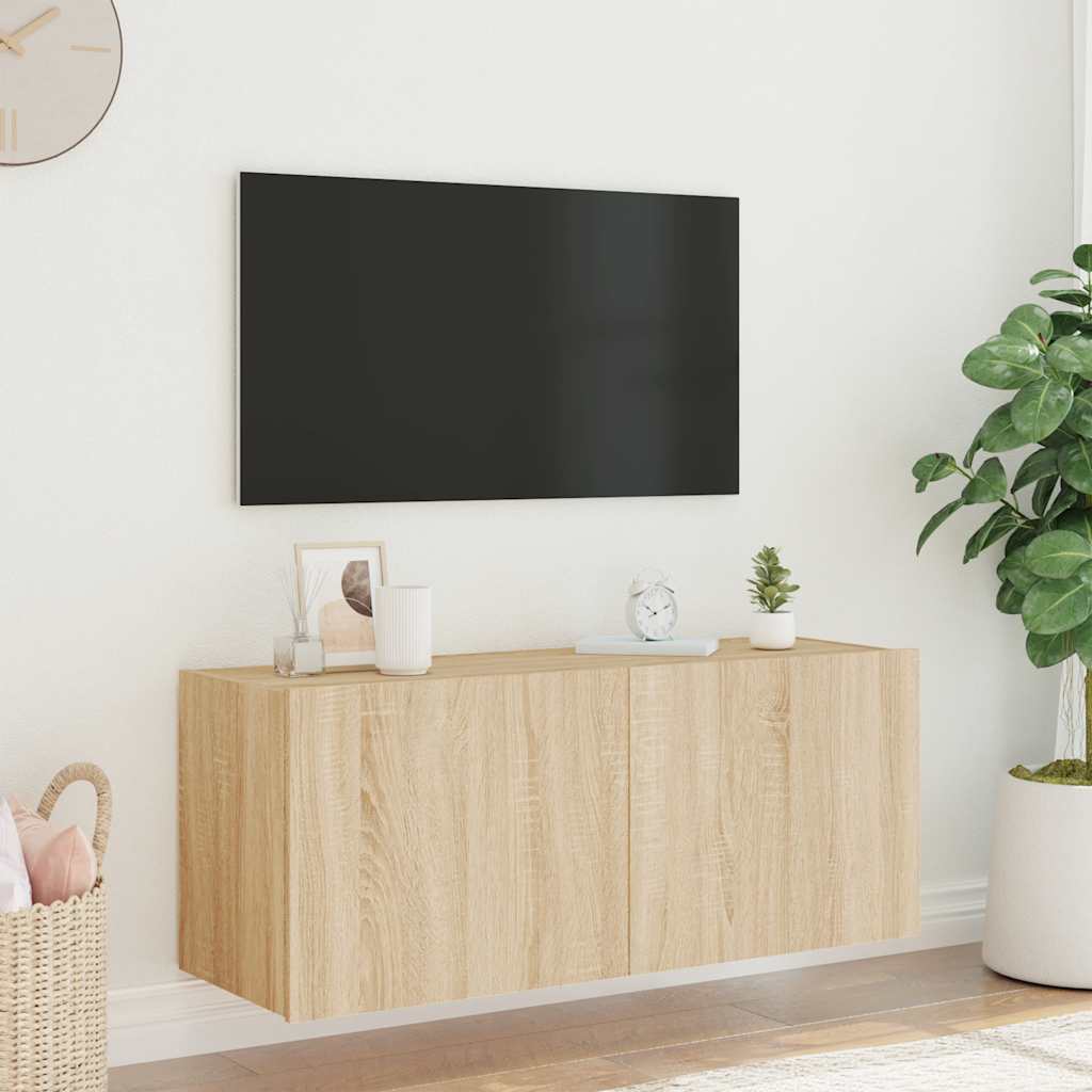 TV Wall Cabinet with LED Lights Sonoma Oak 100x35x41 cm