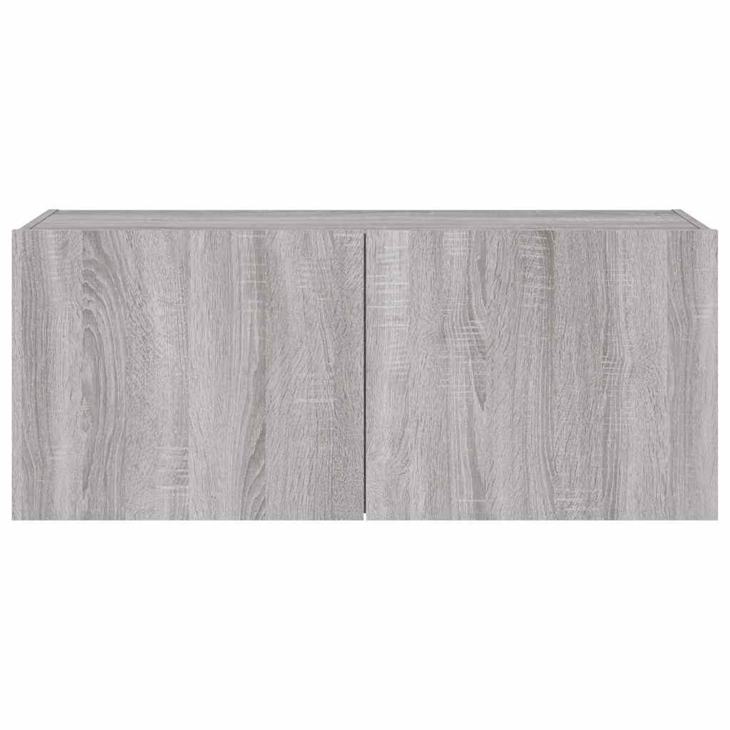 TV Wall Cabinet with LED Lights Grey Sonoma 100x35x41 cm