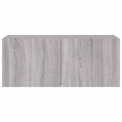 TV Wall Cabinet with LED Lights Grey Sonoma 100x35x41 cm