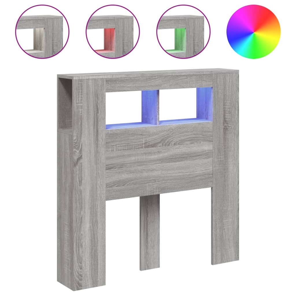 LED Headboard Grey Sonoma 100x18.5x103.5 cm Engineered Wood