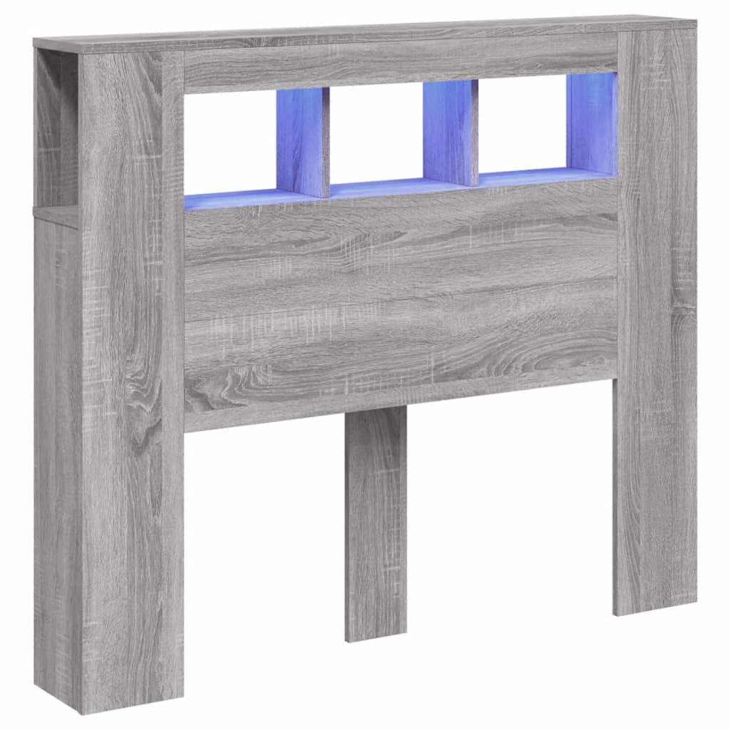 LED Headboard Grey Sonoma 120x18,5x103,5 cm Engineered Wood