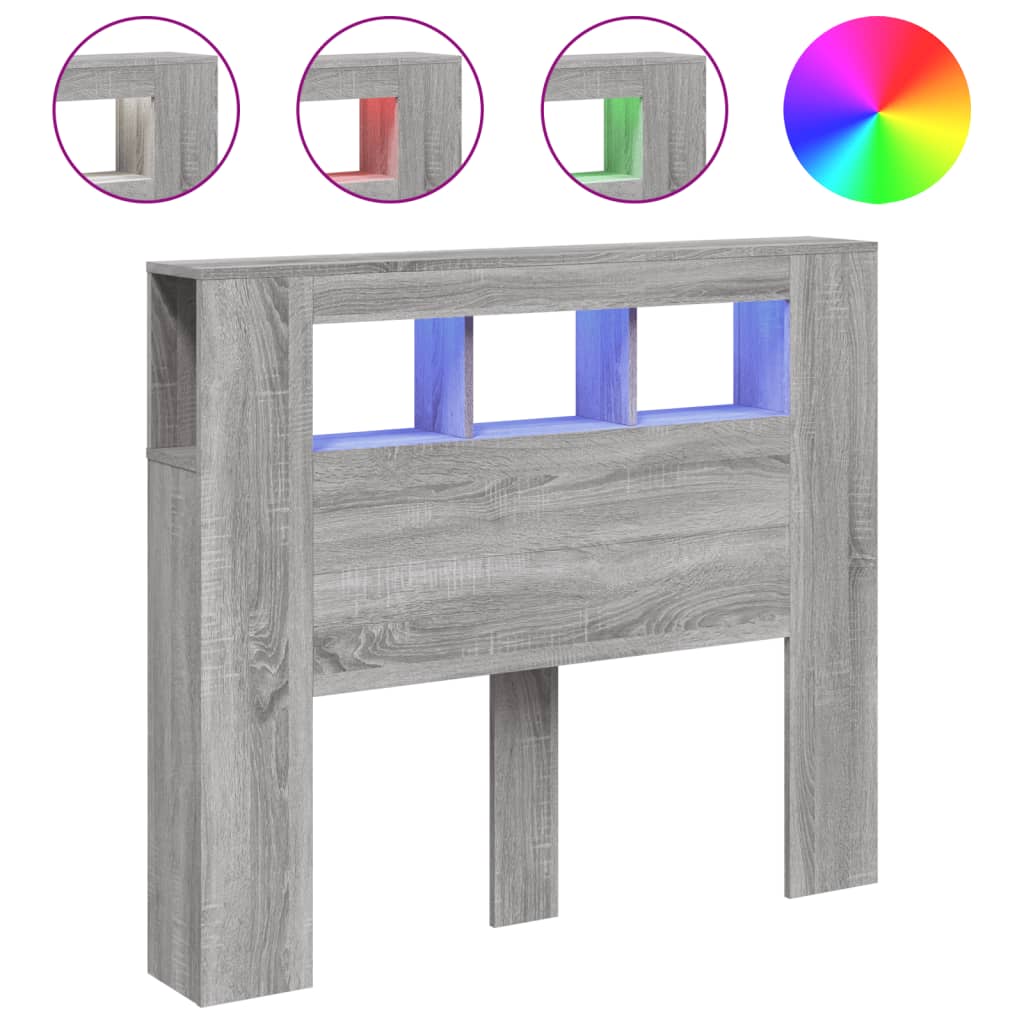 LED Headboard Grey Sonoma 120x18,5x103,5 cm Engineered Wood