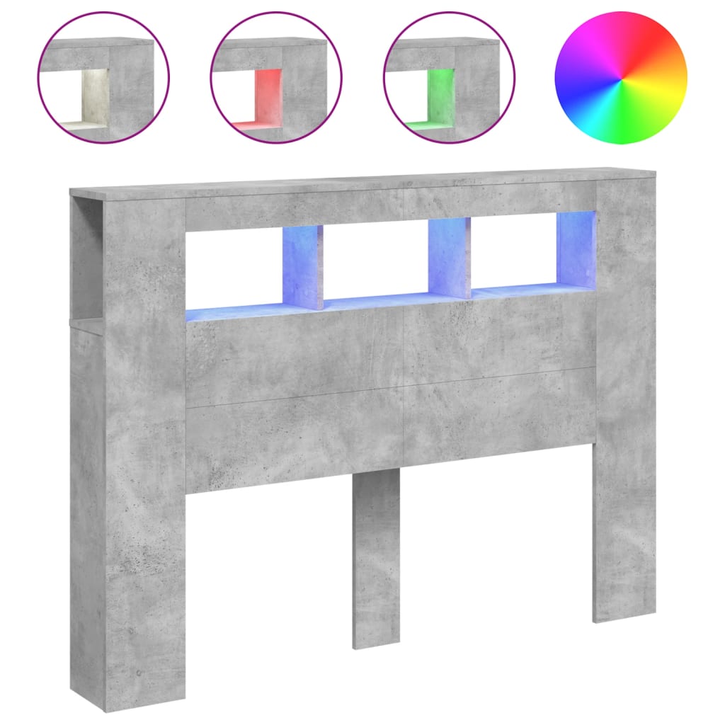LED Headboard Concrete Grey 140x18.5x103.5 cm Engineered Wood