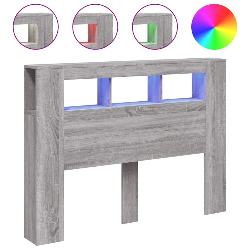 LED Headboard Grey Sonoma 140x18.5x103.5 cm Engineered Wood