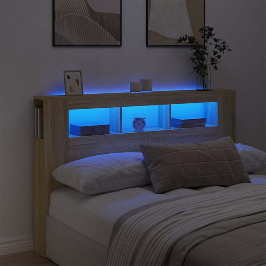 LED Headboard Sonoma Oak 160x18,5x103,5 cm Engineered Wood