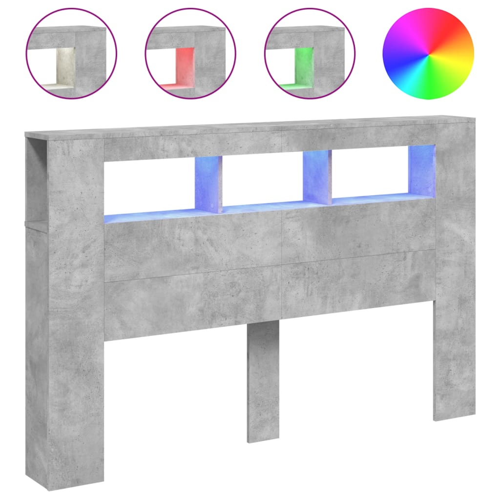 LED Headboard Concrete Grey 160x18.5x103.5 cm Engineered Wood