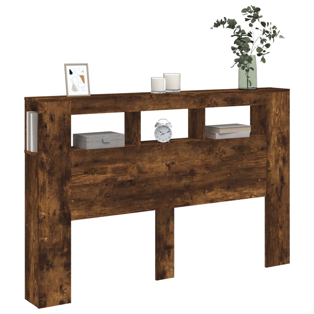 LED Headboard Smoked Oak 160x18,5x103,5 cm Engineered Wood
