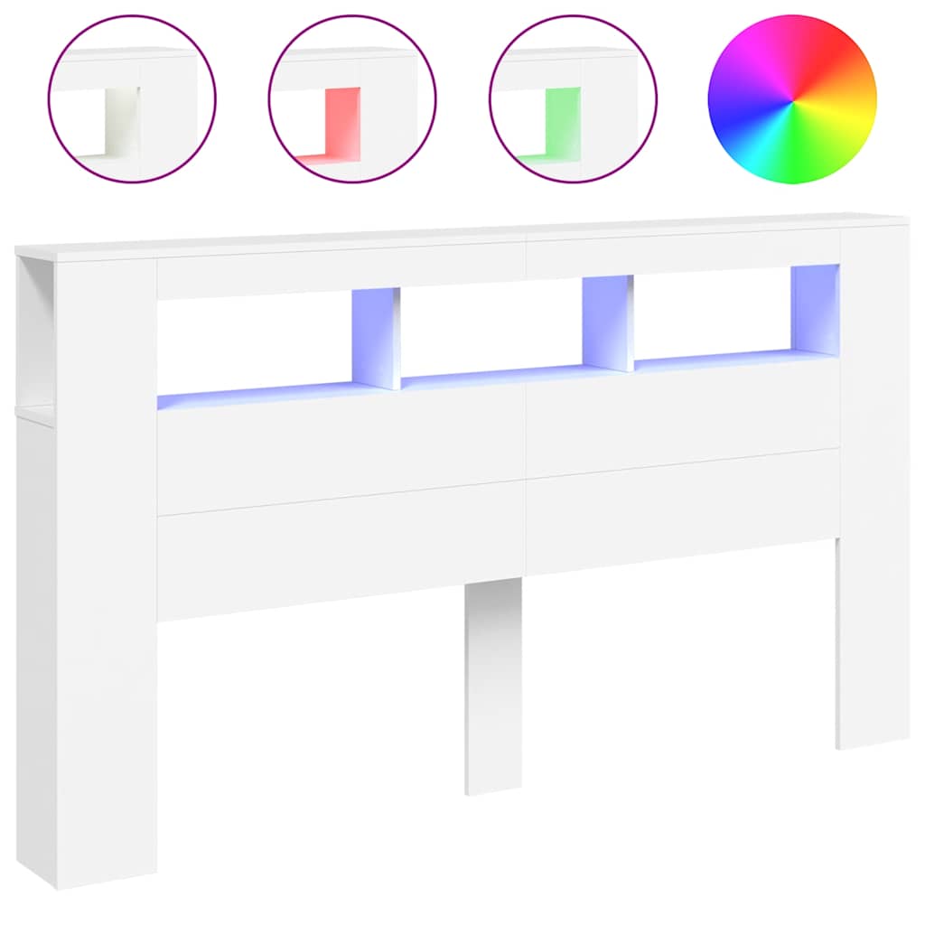 LED Headboard White 180x18.5x103.5 cm Engineered Wood