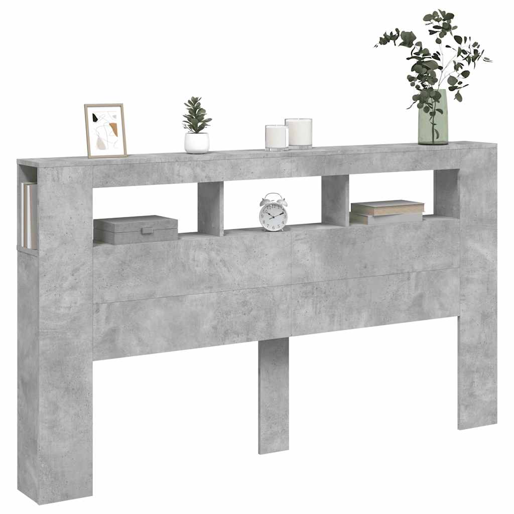 LED Headboard Concrete Grey 180x18,5x103,5 cm Engineered Wood