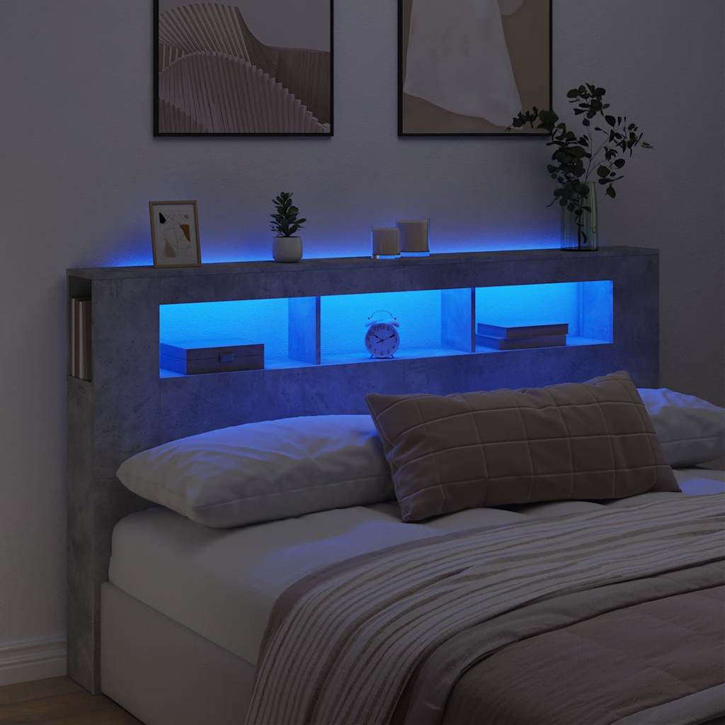LED Headboard Concrete Grey 180x18.5x103.5 cm Engineered Wood