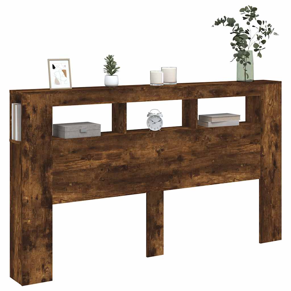 LED Headboard Smoked Oak 180x18,5x103,5 cm Engineered Wood