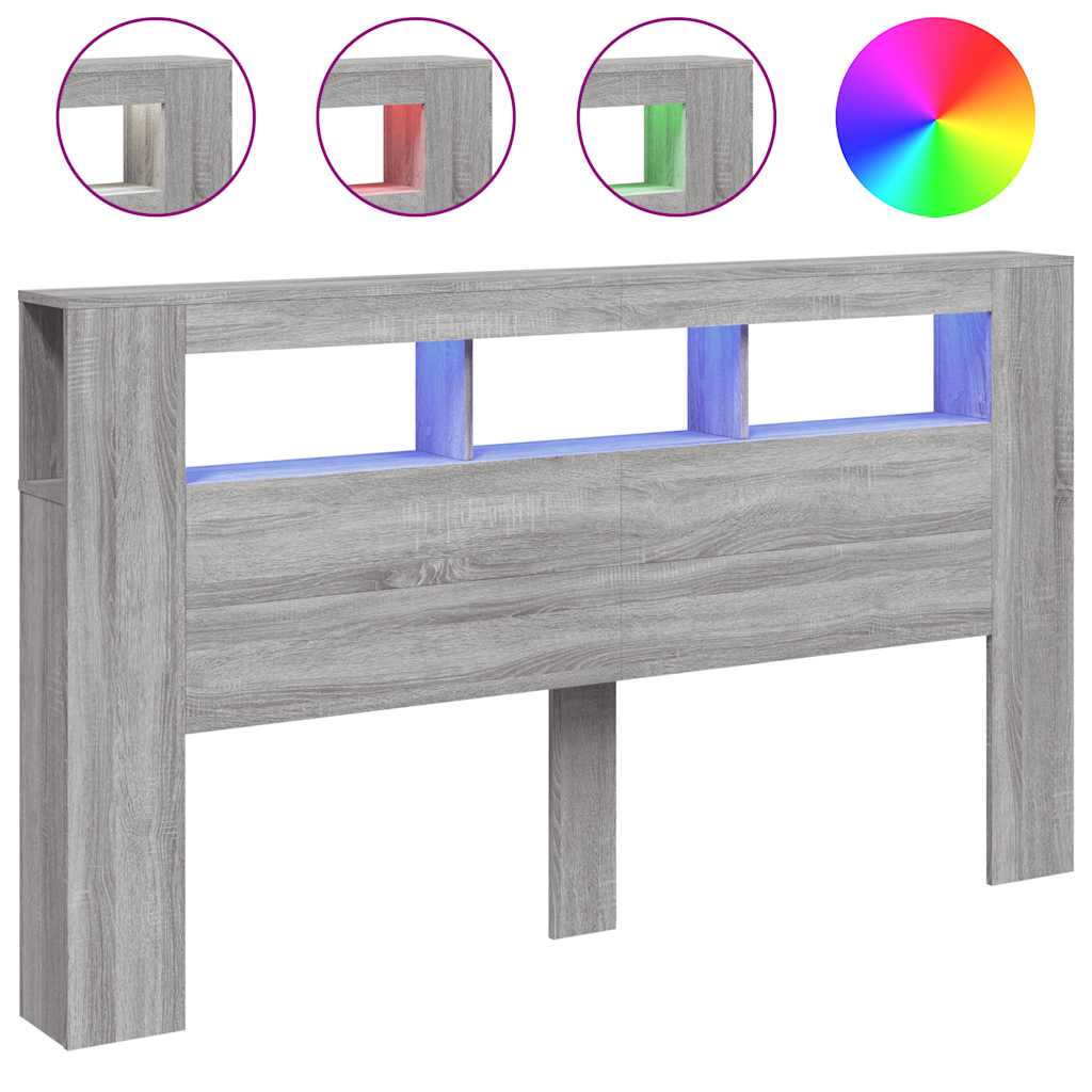 LED Headboard Grey Sonoma 180x18.5x103.5 cm Engineered Wood
