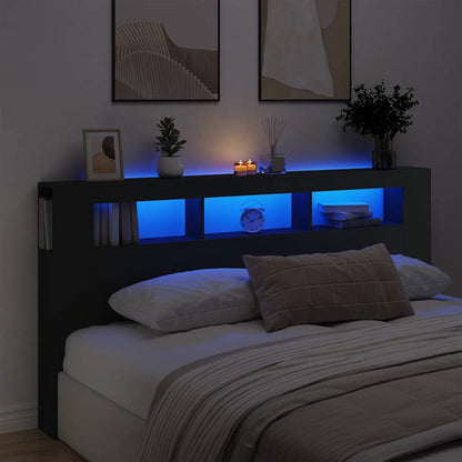 LED Headboard Black 200 cm Engineered Wood