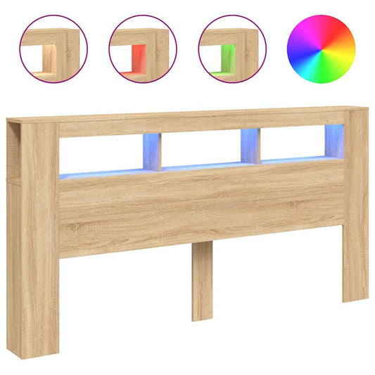 LED Headboard Sonoma Oak 200x18,5x103,5 cm Engineered Wood